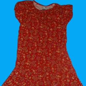 Red Printed Cotton Dress Girl Size 12  ---